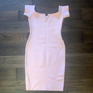 Pink off the shoulder bodycon dress